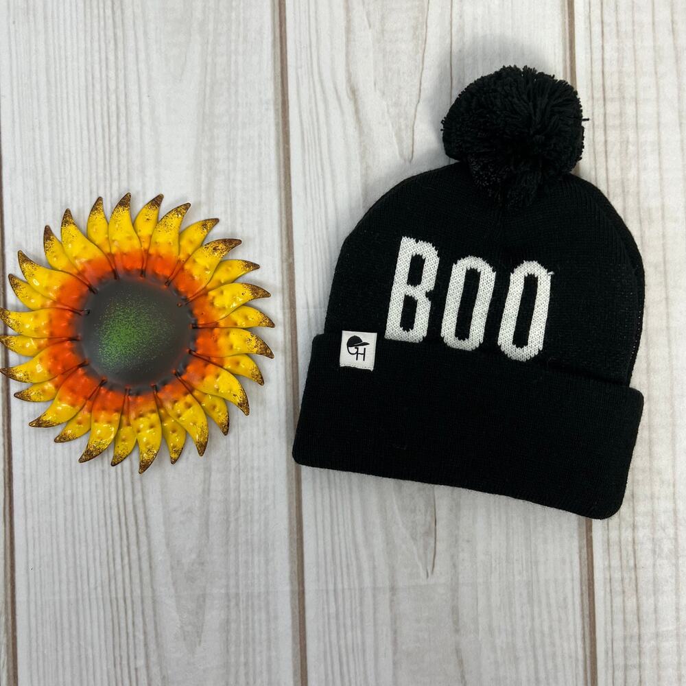 George‎ Hats Toddler Black BOO Pom Pom Beanie Hat Halloween Winter